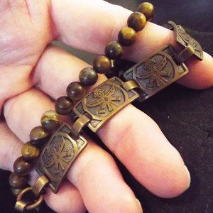 NATIVE AMERICAN COPPER THUNDERBIRD "BIRDMAN" INCISING & TIGER EYE BRACELETS 75